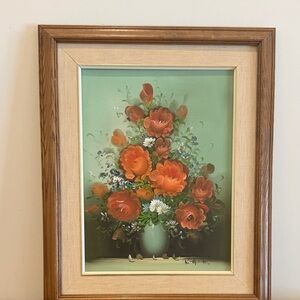 Still life floral painting framed signed  R.Thompson